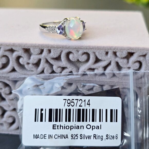 Ethiopian Opal ✦ Tanzanite Aurora Grove Ring ✦ 2.00ctw Rhodium Over Sterling 6 - Picture 13 of 17